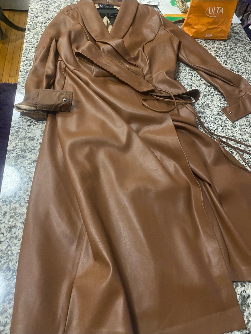 Eloquii Faux Leather Trench dress in Cognac - Picture 10 of 16